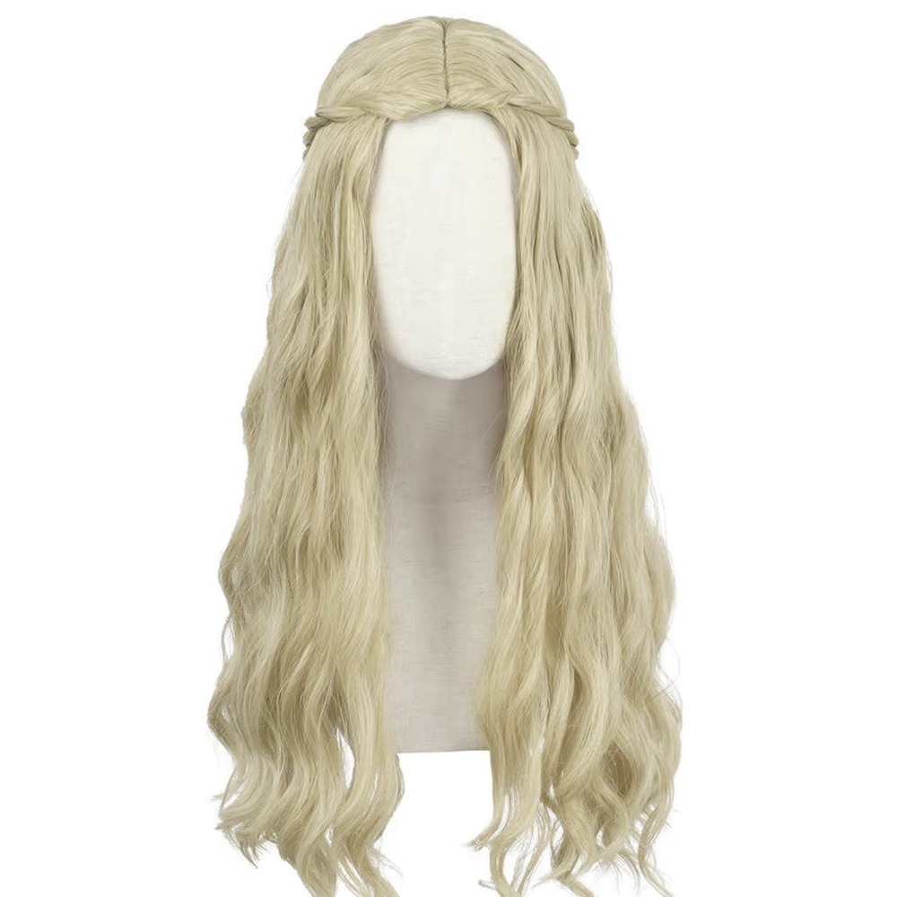 Long Curly Blonde Wavy Hippie Wig Disco Costume Hair Heat Resistant Synthetic